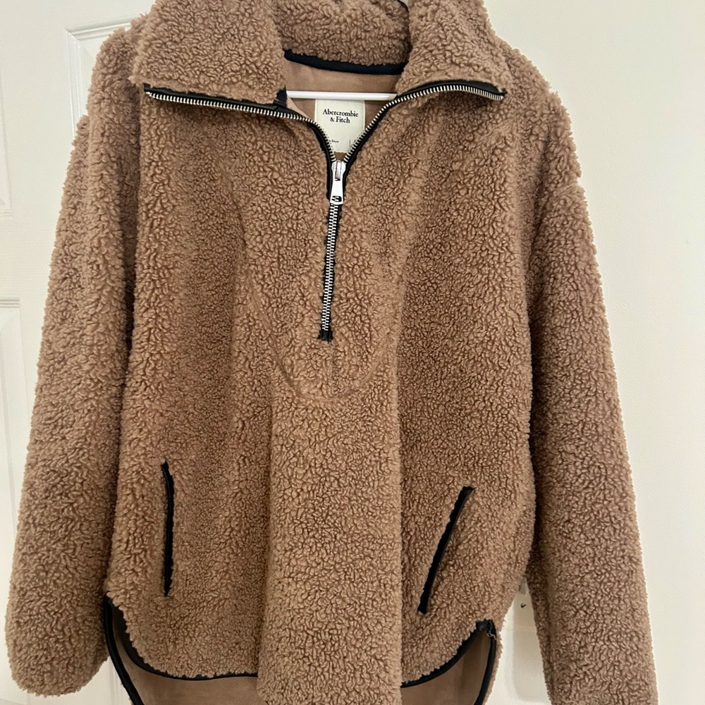 Abercrombie & Fitch Women's Teddy Sherpa Half-Zip Jacket - Brown - Picture 1 of 2
